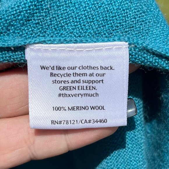 Eileen Fisher Blue 100% Merino Wool Open Front Cardigan Size S - Picture 4 of 9